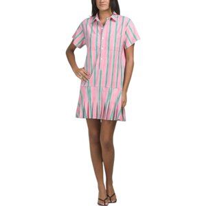 Vibrant Striped Mini Dress in Pink and Green